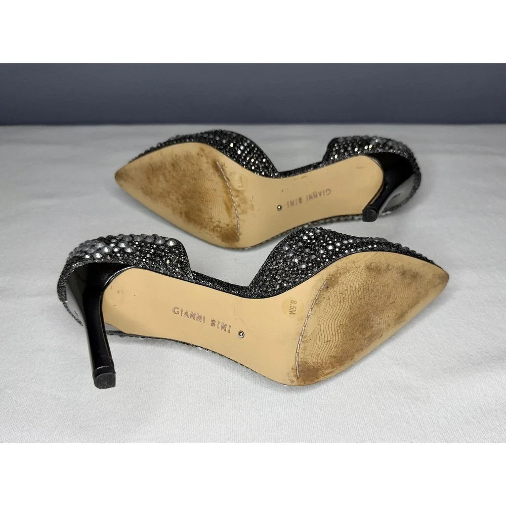Gianni Bini Shoes 8.5 Silver Rhinestone Crystal D'Orsay Pointed Stiletto Pumps